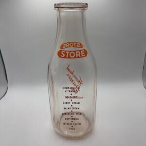 Vintage Homestead Dairies Inc Milk Bottle Massena NY 1 Qt Orange ACL Store